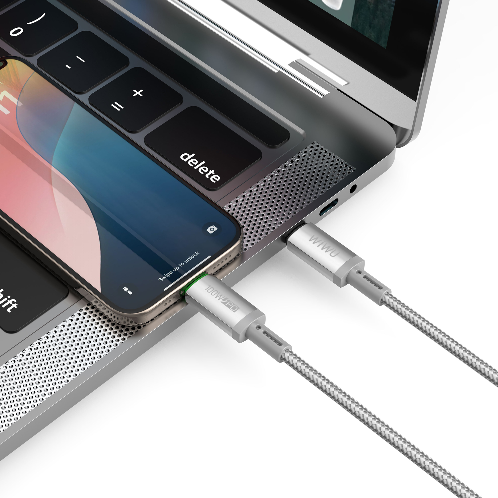 WiWU magnetický kabel USB-C / USB-C Maglink Wi-C084 100W 1m šedý