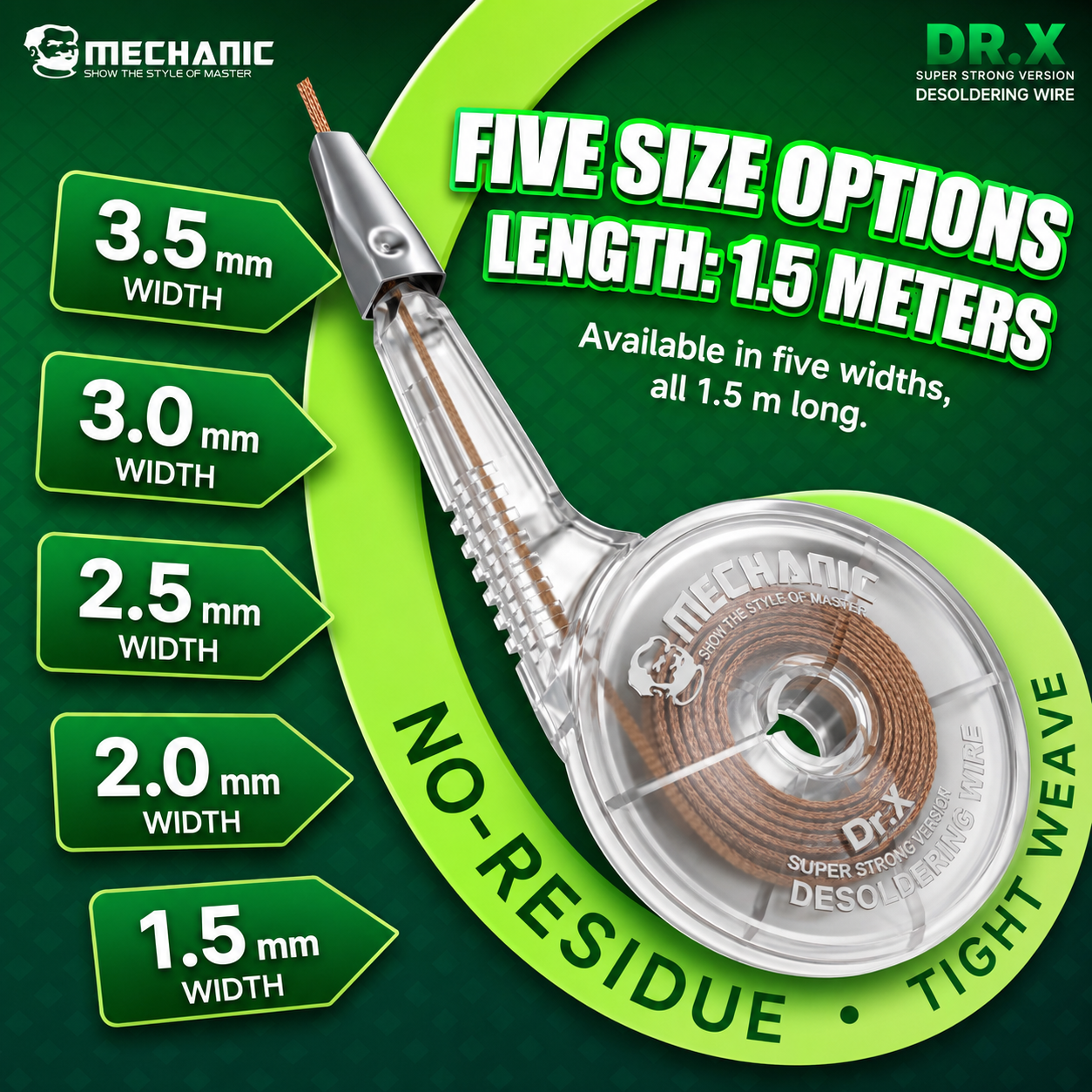 MECHANIC DR X – měděný odpájecí knot pro odstranění cínu 2,5 mm 1,5 m
