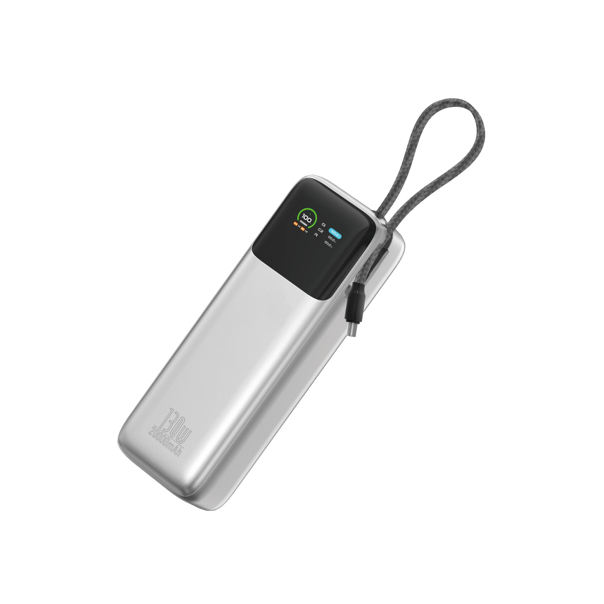 WiWU rychlá powerbanka pro notebooky Power Mega PM301 20000mAh 130W s displejem stříbrná