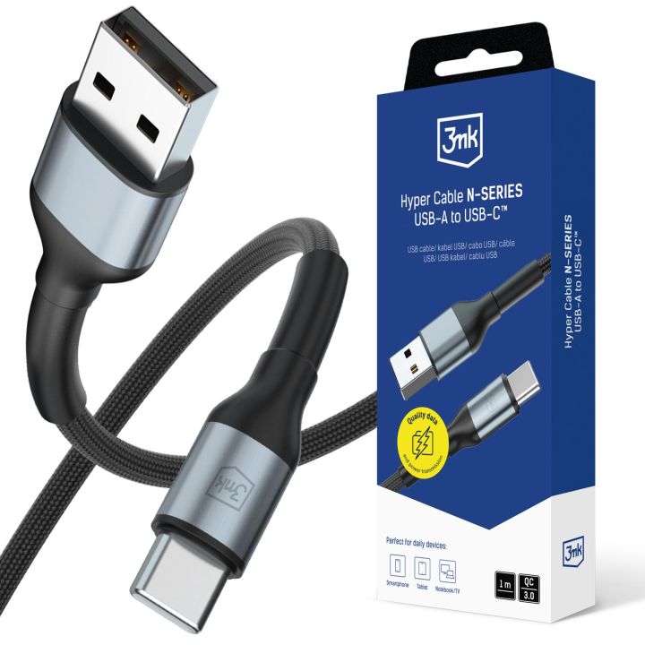 3mk Hyper Cable N-SERIES – USB-A / USB-C kabel 18 W 1 m černý