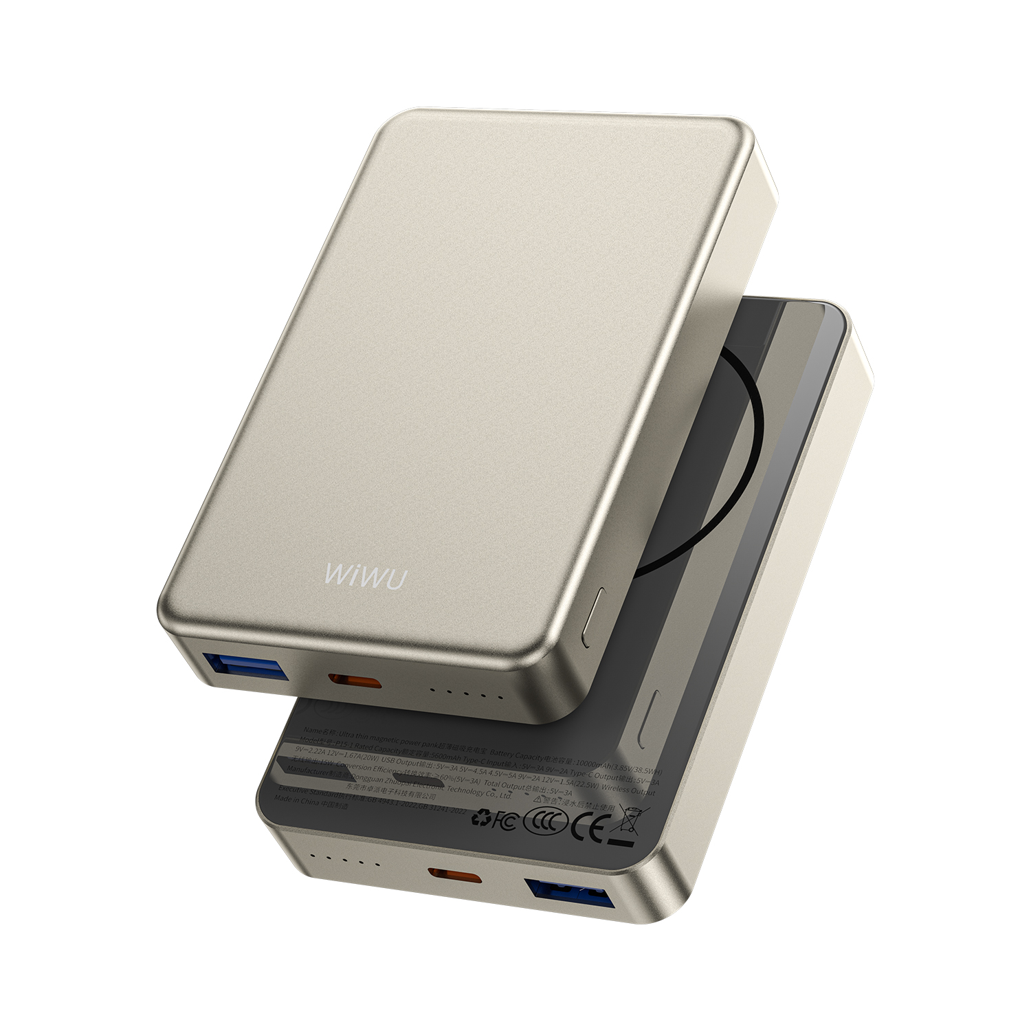 WiWU ultra tenká magnetická powerbanka MagSafe P15-1 10000mAh titanově šedá