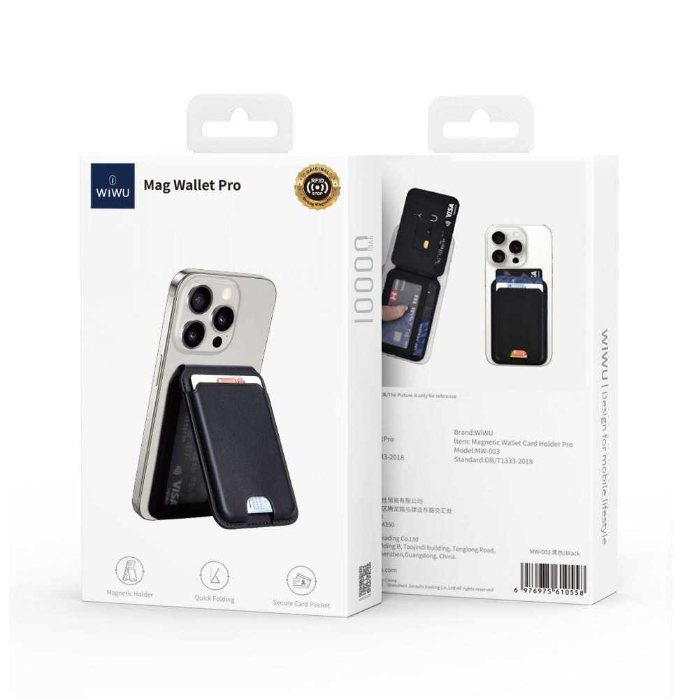 WiWU Mag Wallet Pro MW-003 magnetická peněženka na karty se stojánkem černá