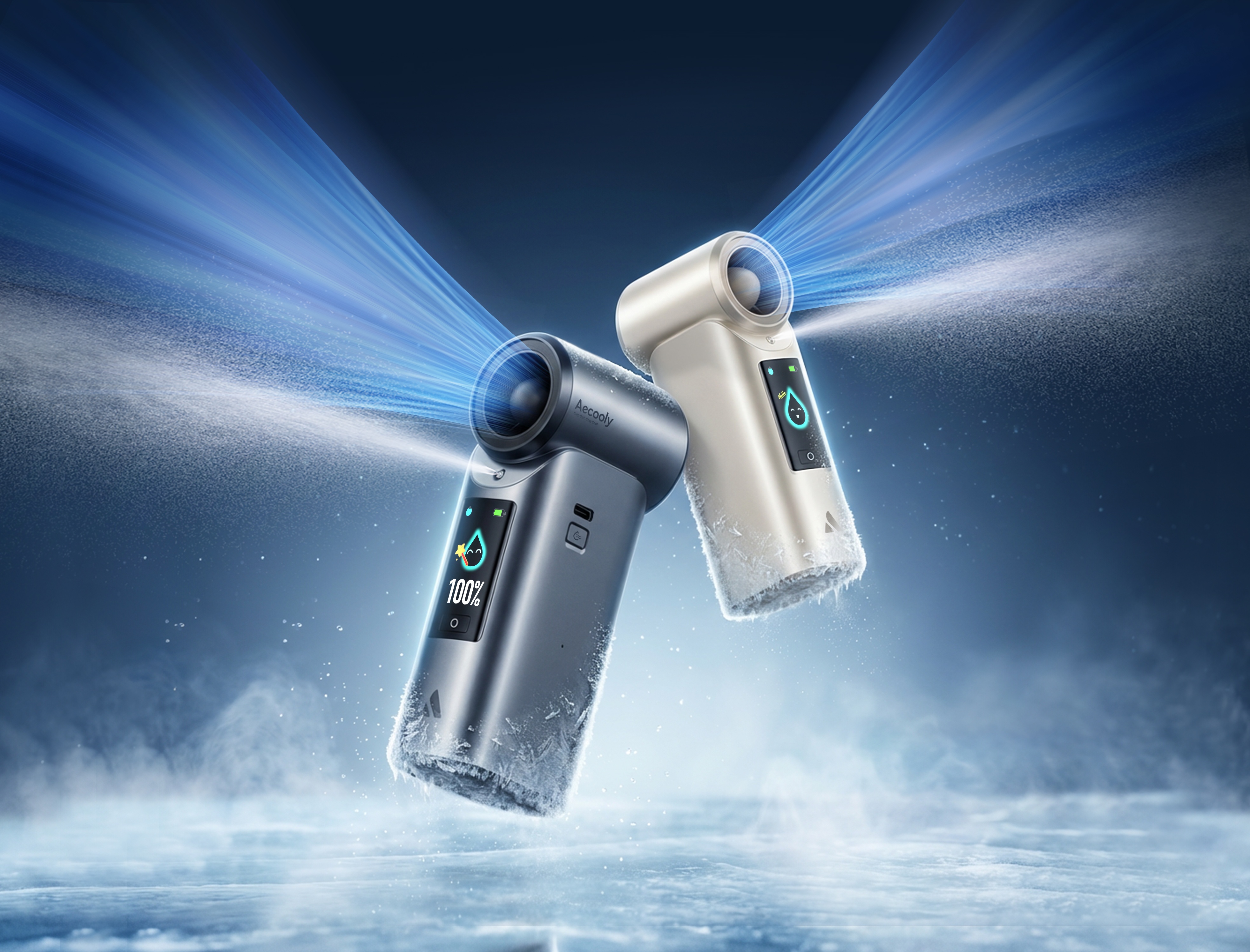 Aecooly Cold Air Pro PM01 – ruční vysokorychlostní ventilátor s vodní mlhou zlatý