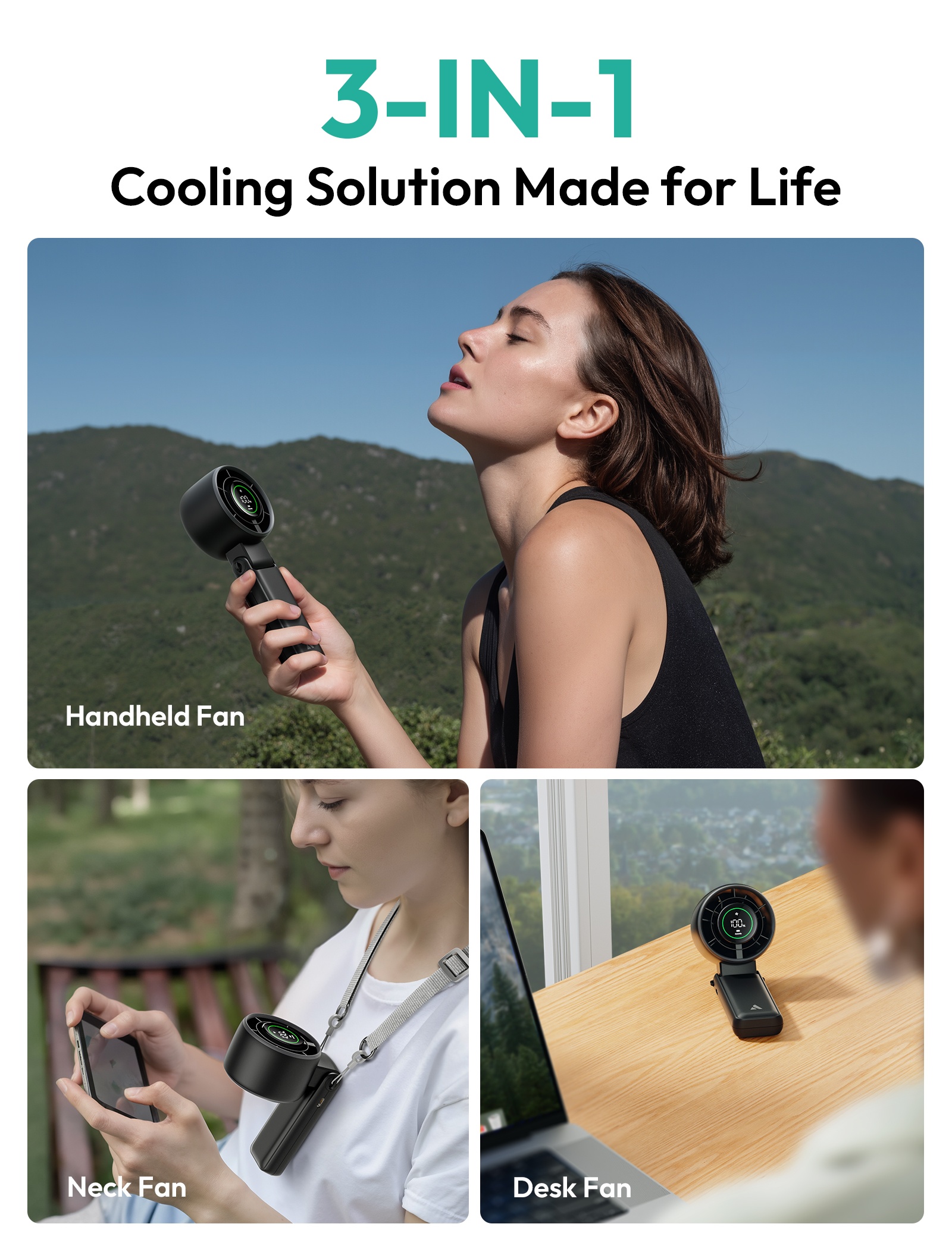 Aecooly Halo 02 PB02-A – Ruční ventilátor s LED displejem 5000 mAh černý