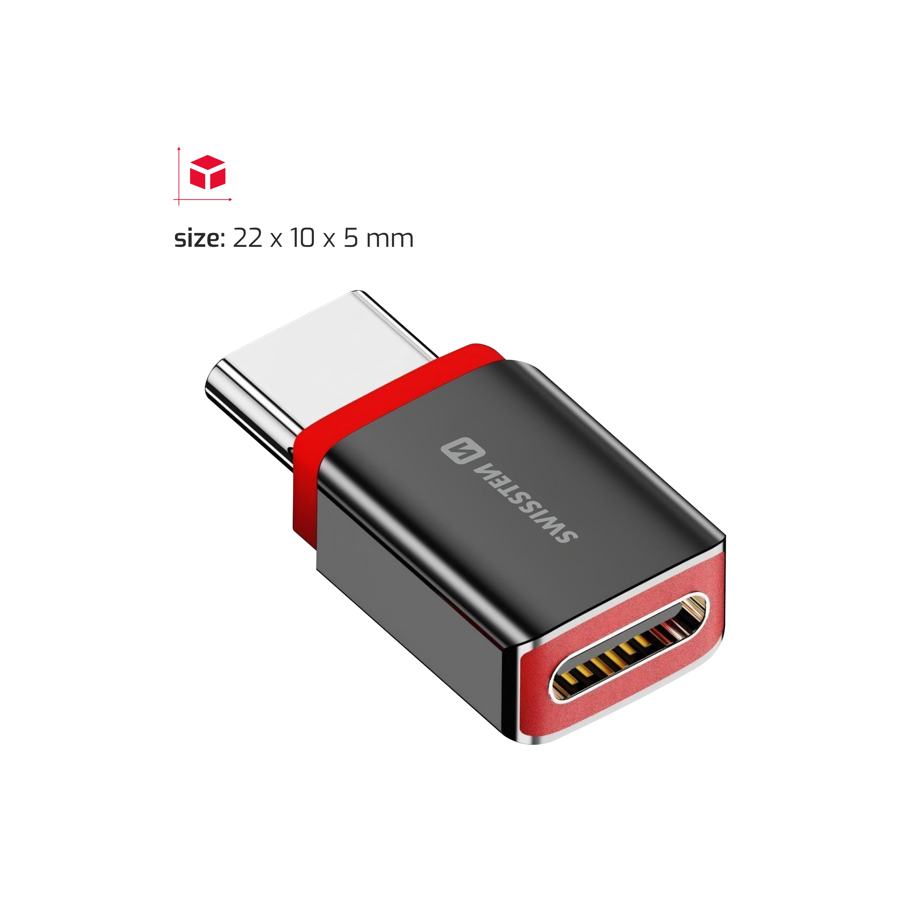 SWISSTEN DataGuard nabíjecí adaptér s blokací dat USB-C (samec) / USB-C (samice) černý