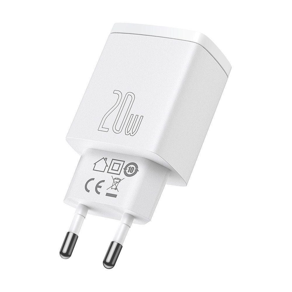 Baseus Compact quick charger USB Type C / USB 20 W 3 A Power Delivery Quick  Charge  white (CCXJ-B02)