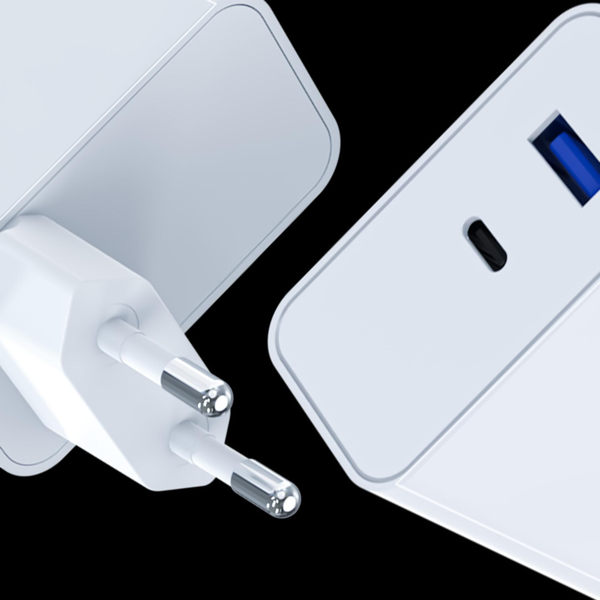3mk FlowPower 45W – síťová nabíječka GaN 45 W USB-C PD 3.0 + USB-A QC 4.0 bílá