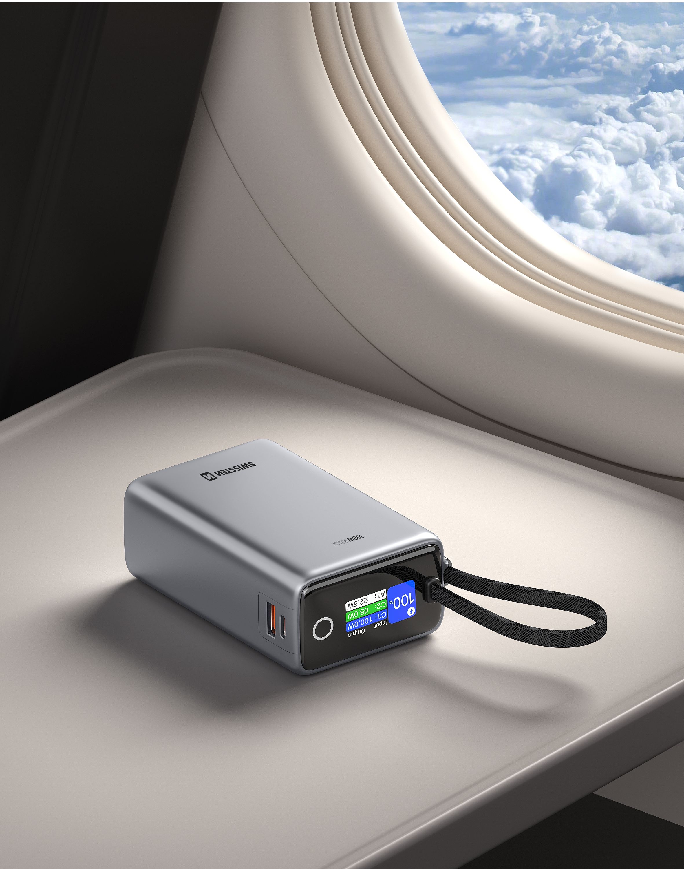 SWISSTEN Cestovní Power Bank 25000mAh 96,25Wh 100W s vestavěným USB-C kabelem šedý