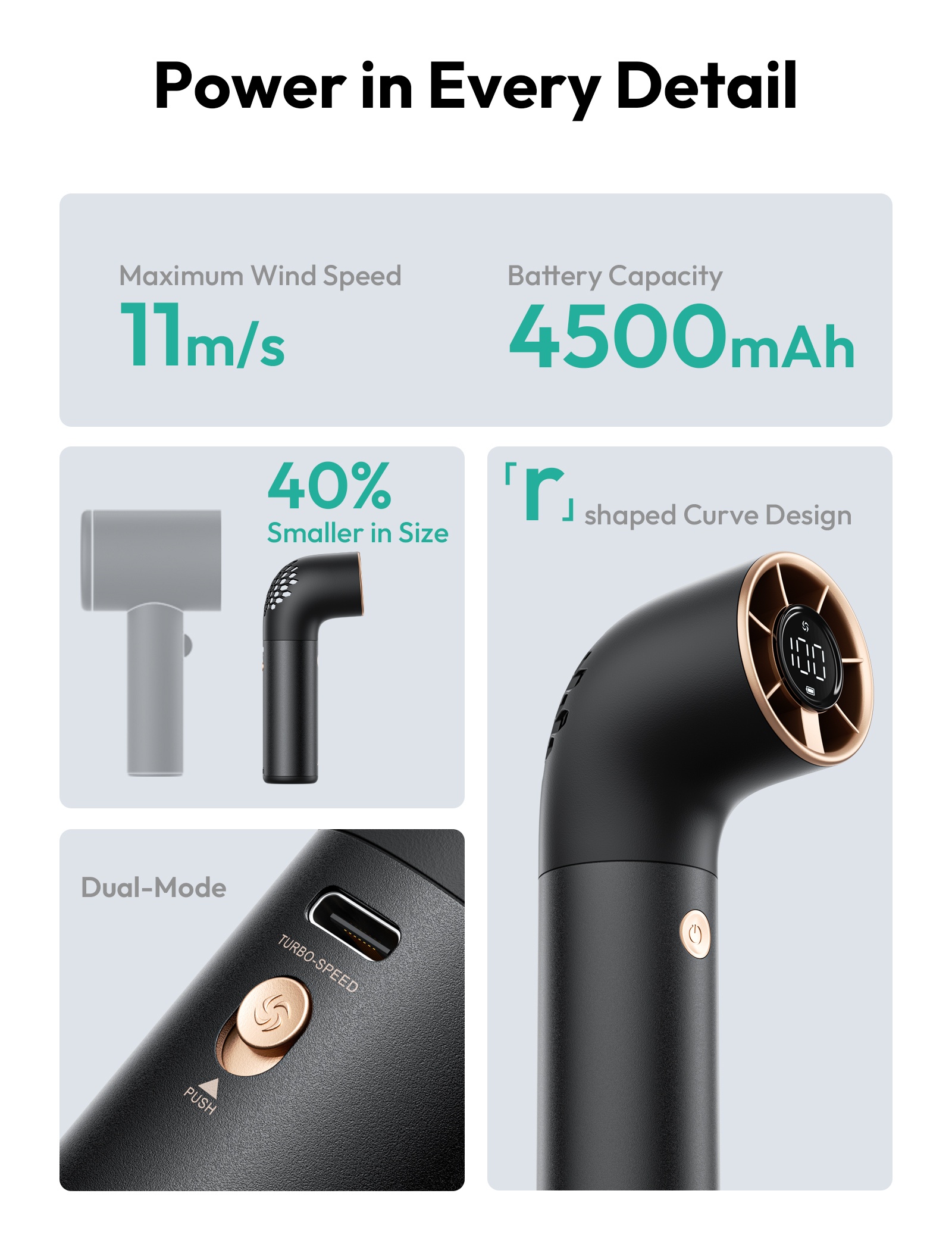 Aecooly Aero Ultra PH03 – Rychlý kovový ruční ventilátor černý