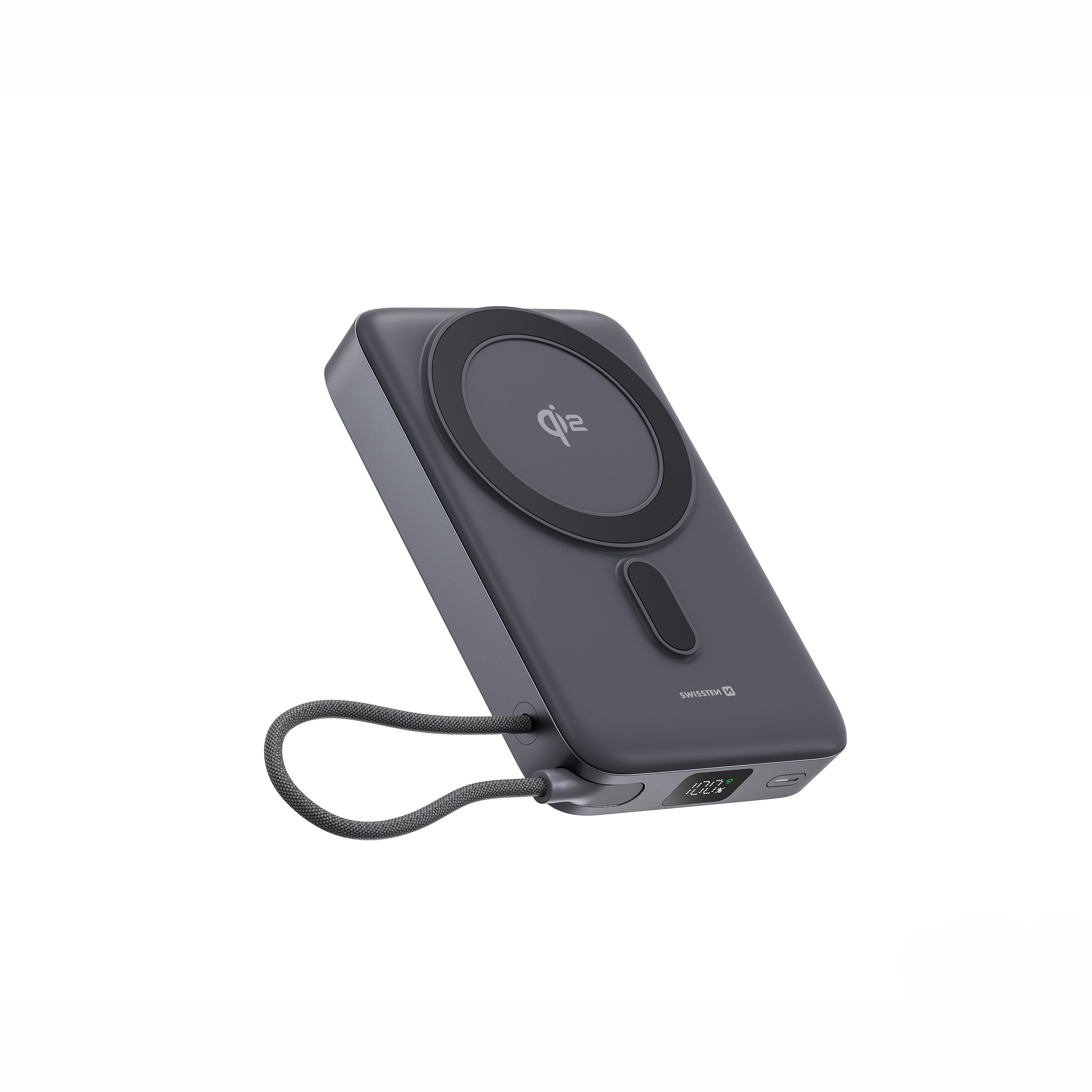SWISSTEN Power Bank MagSafe Qi2 10000mAh 15W s vestavěným USB-C kabelem černý