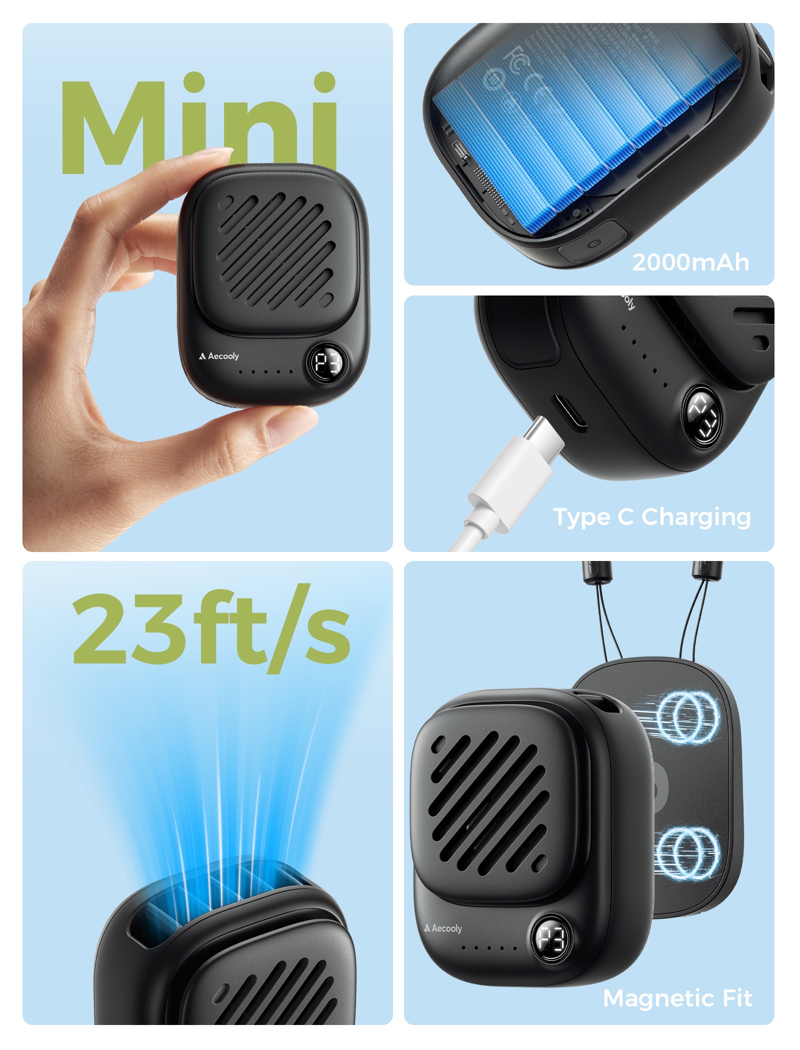 Aecooly Click O1 NK01 – Magnetický ventilátor na krk černý