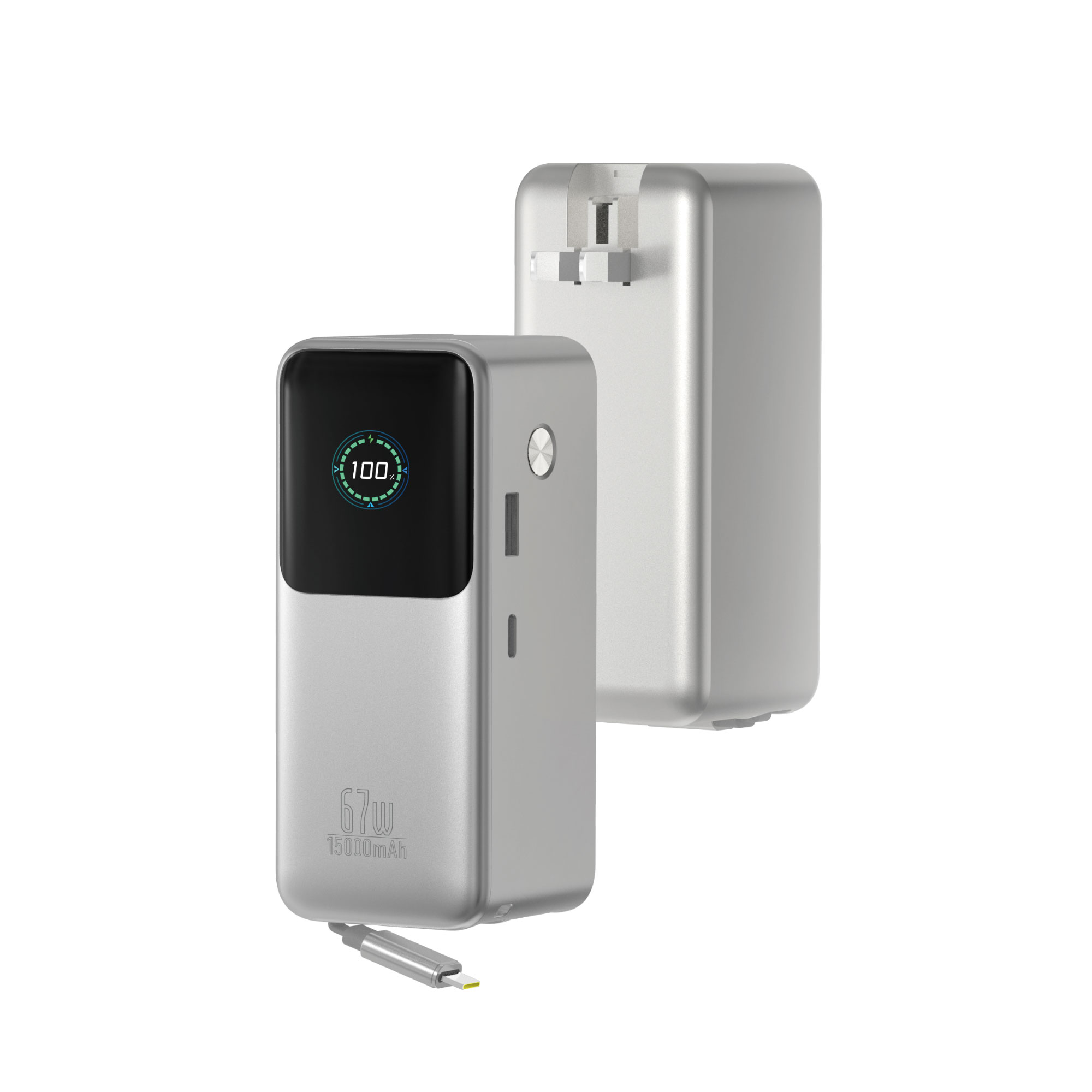 WiWU powerbanka 3v1 se síťovou nabíječkou a kabelem Power Mega PM501 15000mAh 67W stříbrná