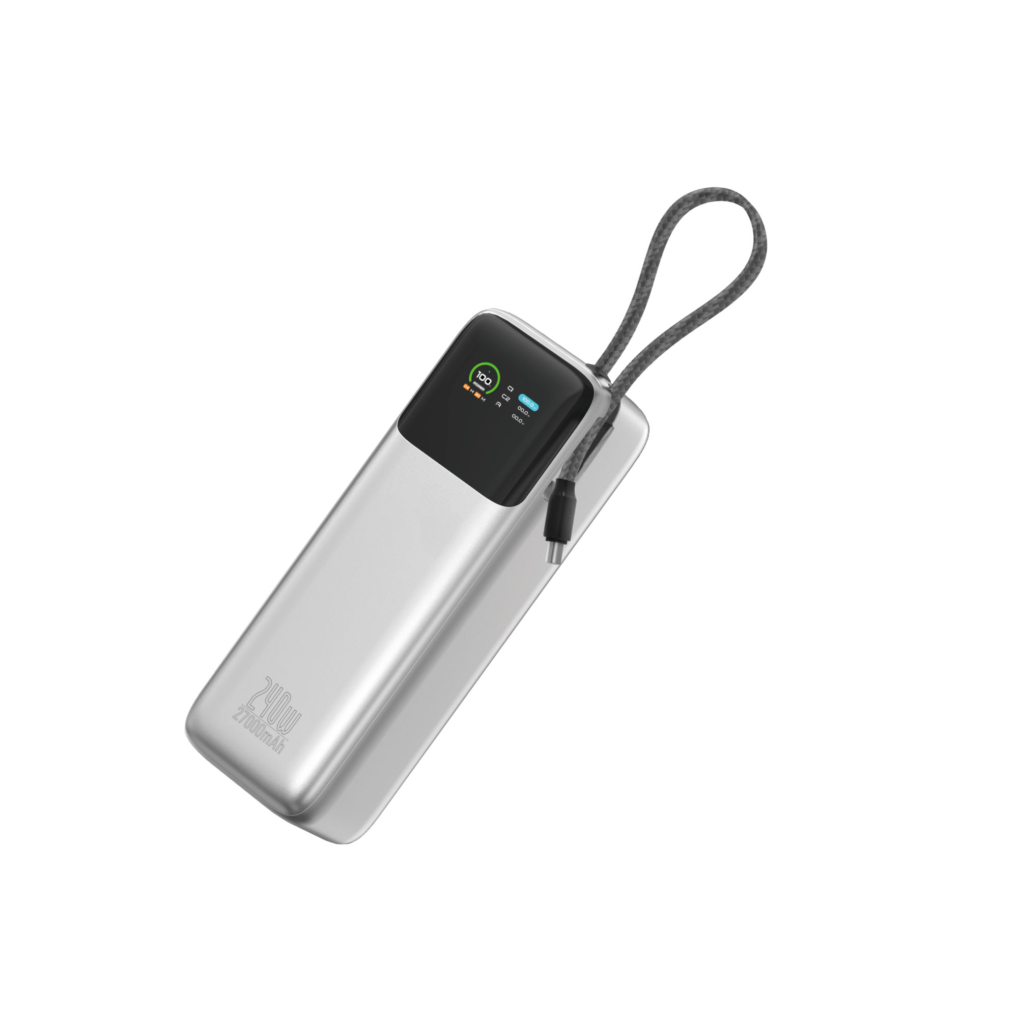 WiWU rychlá powerbanka pro notebooky Power Mega PM201 27000mAh 240W s displejem stříbrná