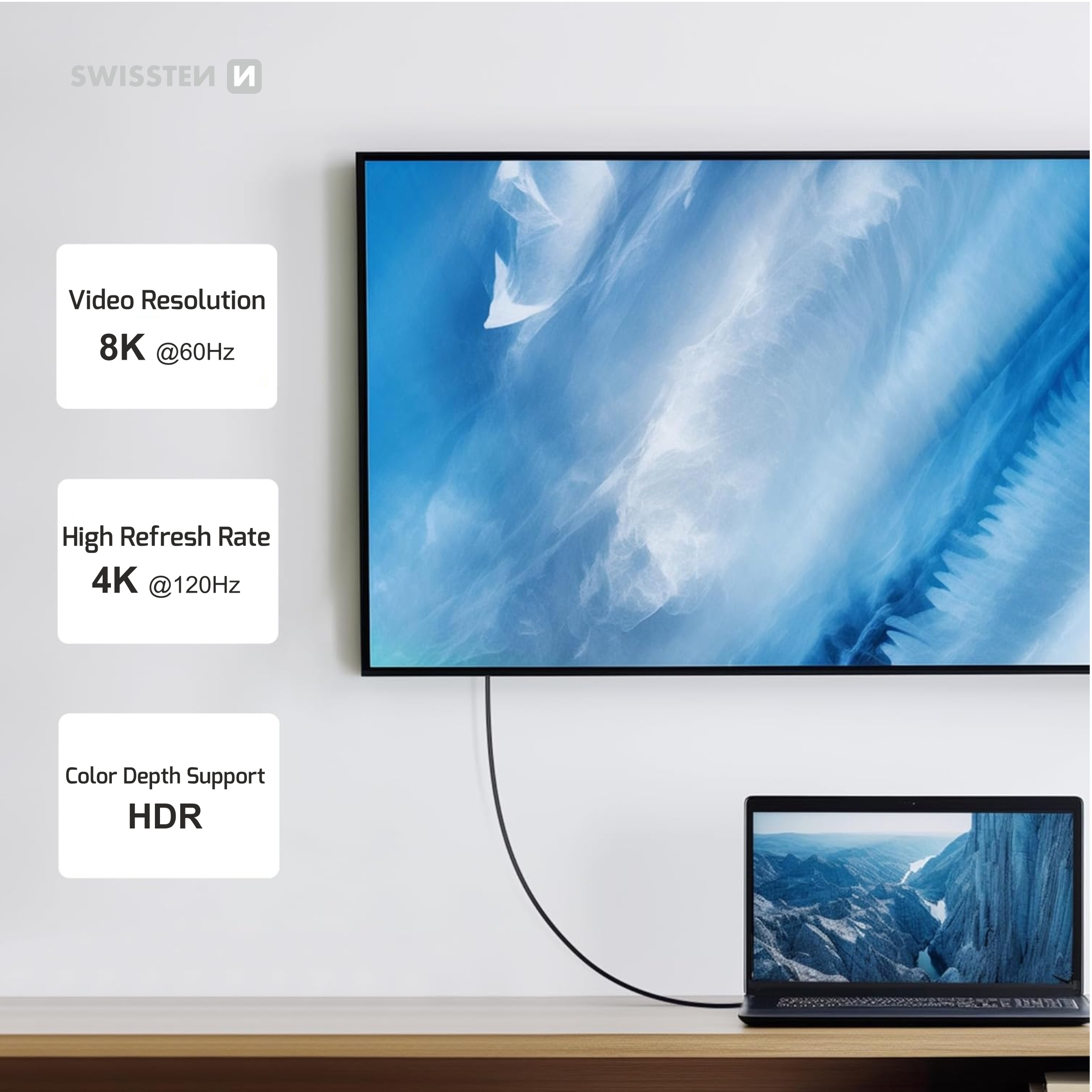 SWISSTEN Datový a video kabel USB 4.0 USB-C - USB-C 240W s podporou 8K@60Hz 40Gb/s TB3 a TB4 1,5m černý