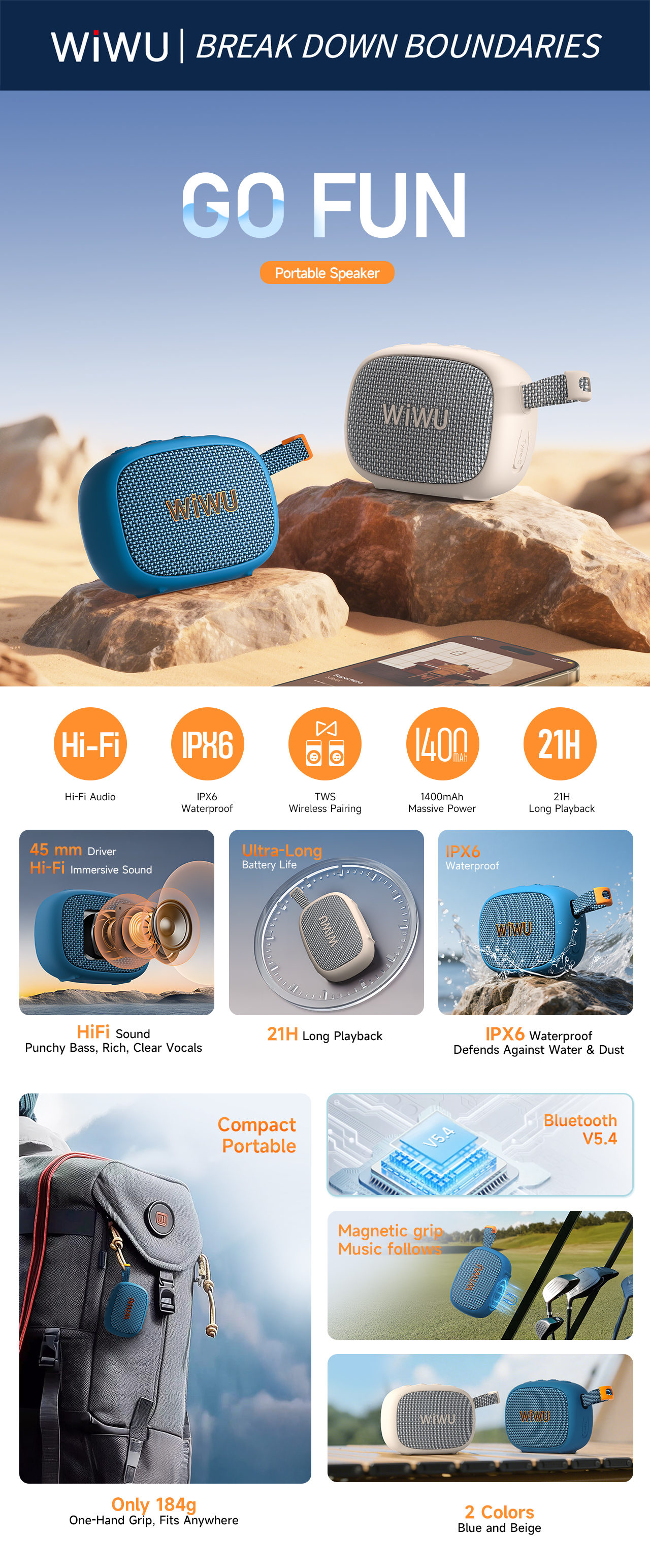 WiWU bezdrátový přenosný reproduktor Bluetooth GO Fun H1 bílý