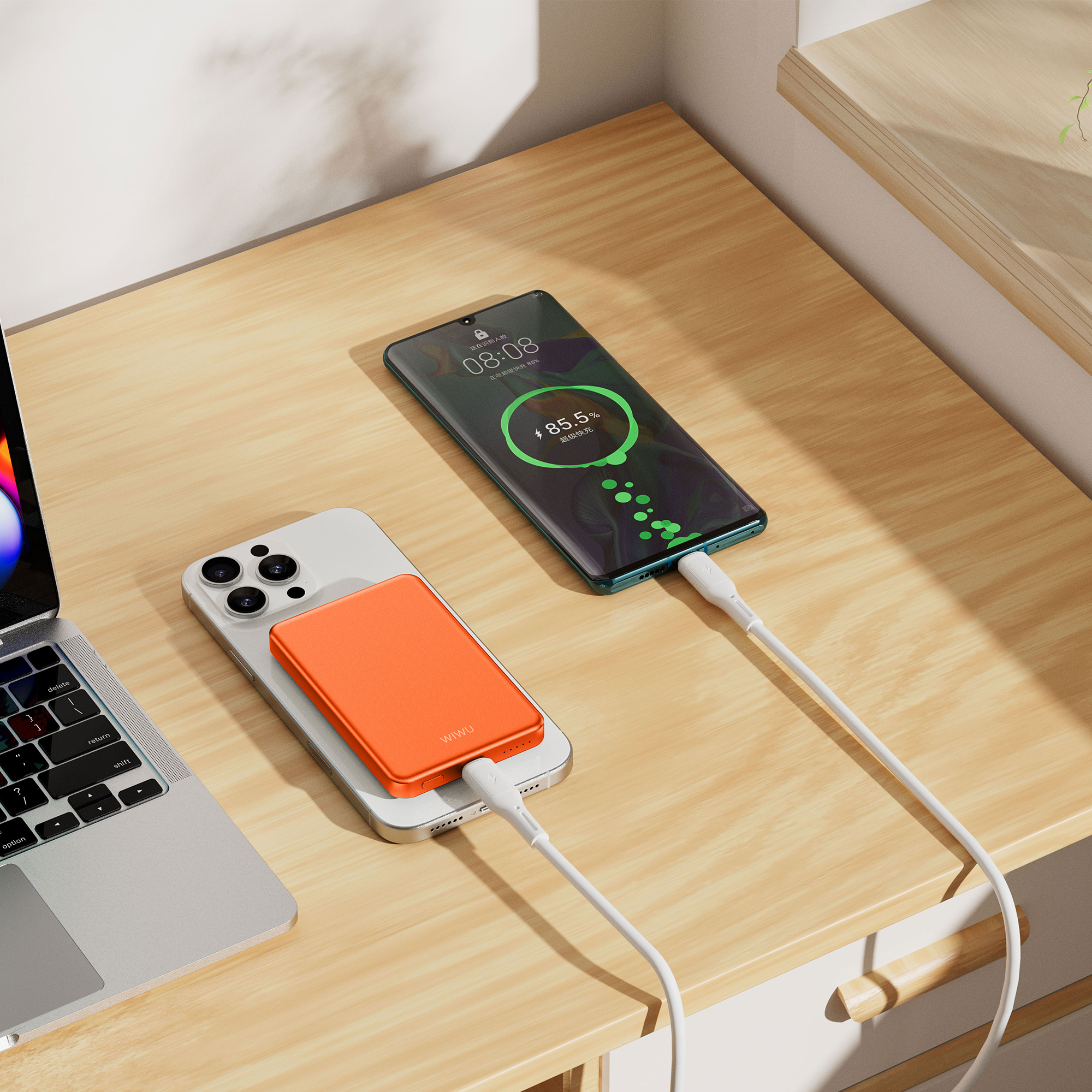 WiWU ultra tenká magnetická powerbanka MagSafe P15 5000mAh oranžová