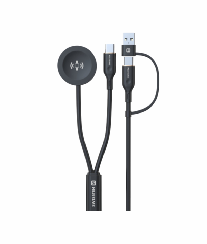 SWISSTEN Bezdrátová nabíječka 2v1 pro Samsung Galaxy Watch a USB-C, USB-C (USB-A) 1,2m černá