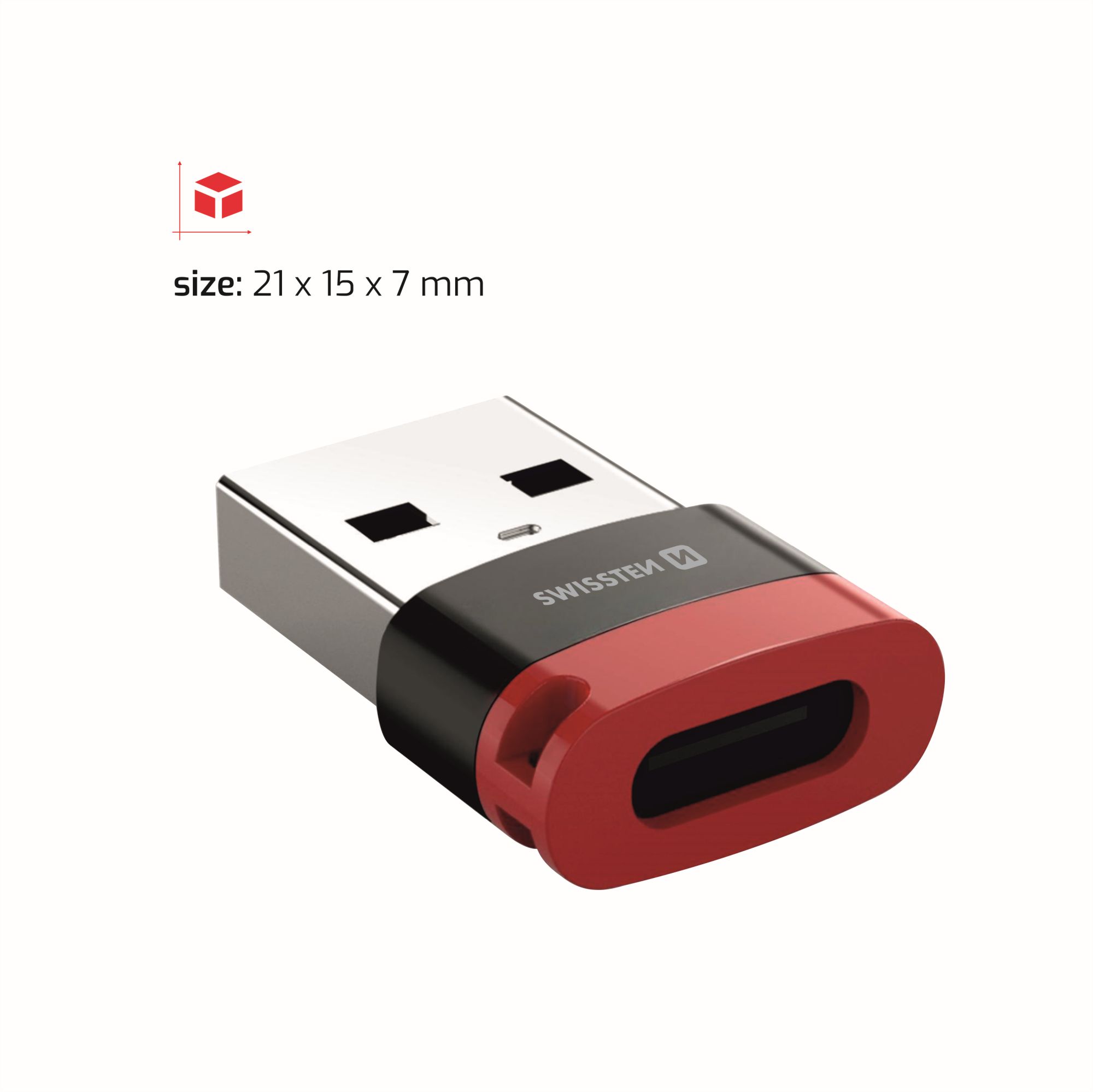 SWISSTEN DataGuard nabíjecí adaptér s blokací dat USB-A (samec) / USB-C (samice) černý
