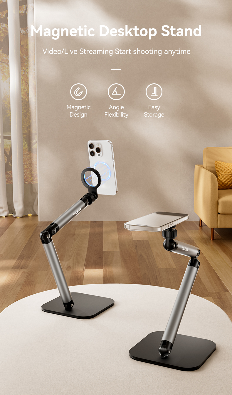 Telesin P3-DS-01 - hliníkový stojan na telefon s MagSafe 360° černý