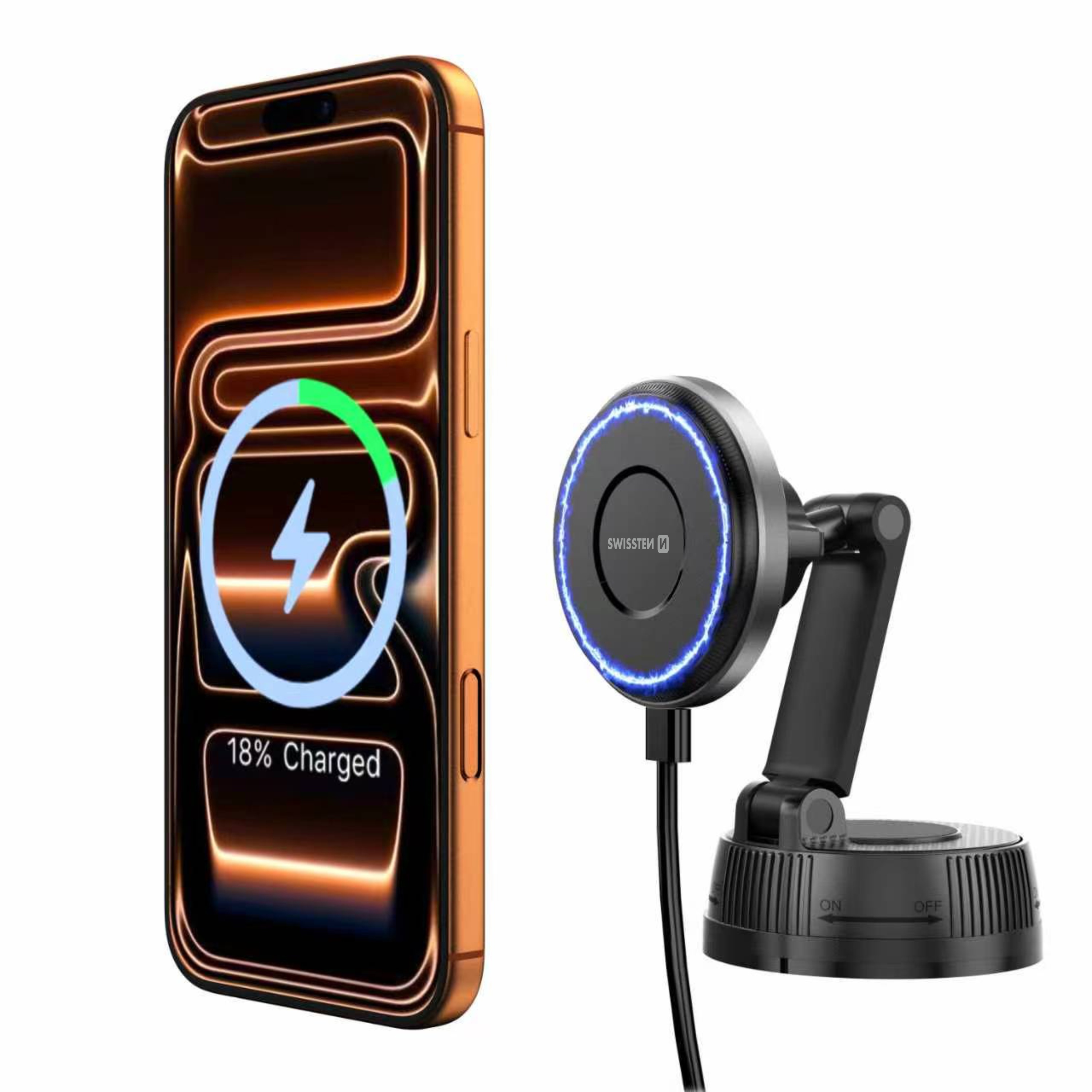 Swissten S-Grip E3 Magnetický držák do auta s bezdrátovým nabíjením 15W/7,5W (MagSafe)