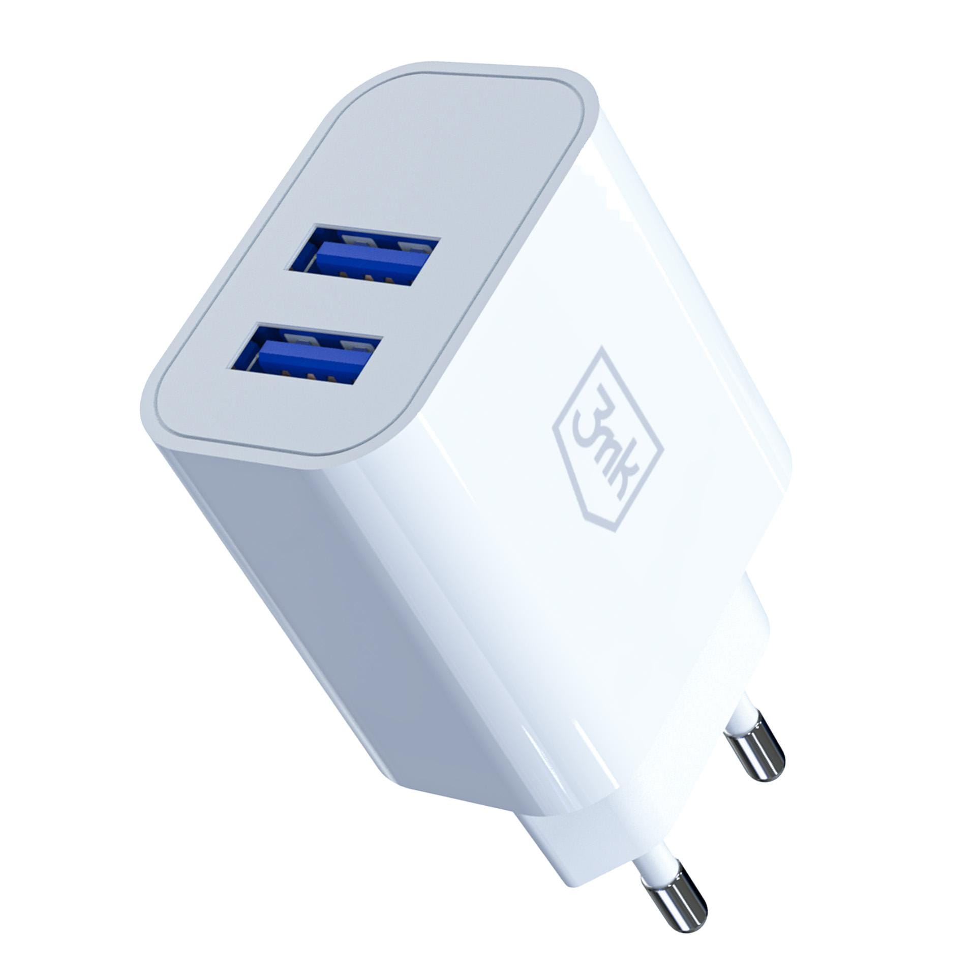 3mk FlowPower 10W 2.4A – síťová nabíječka 2× USB-A 10 W bílá