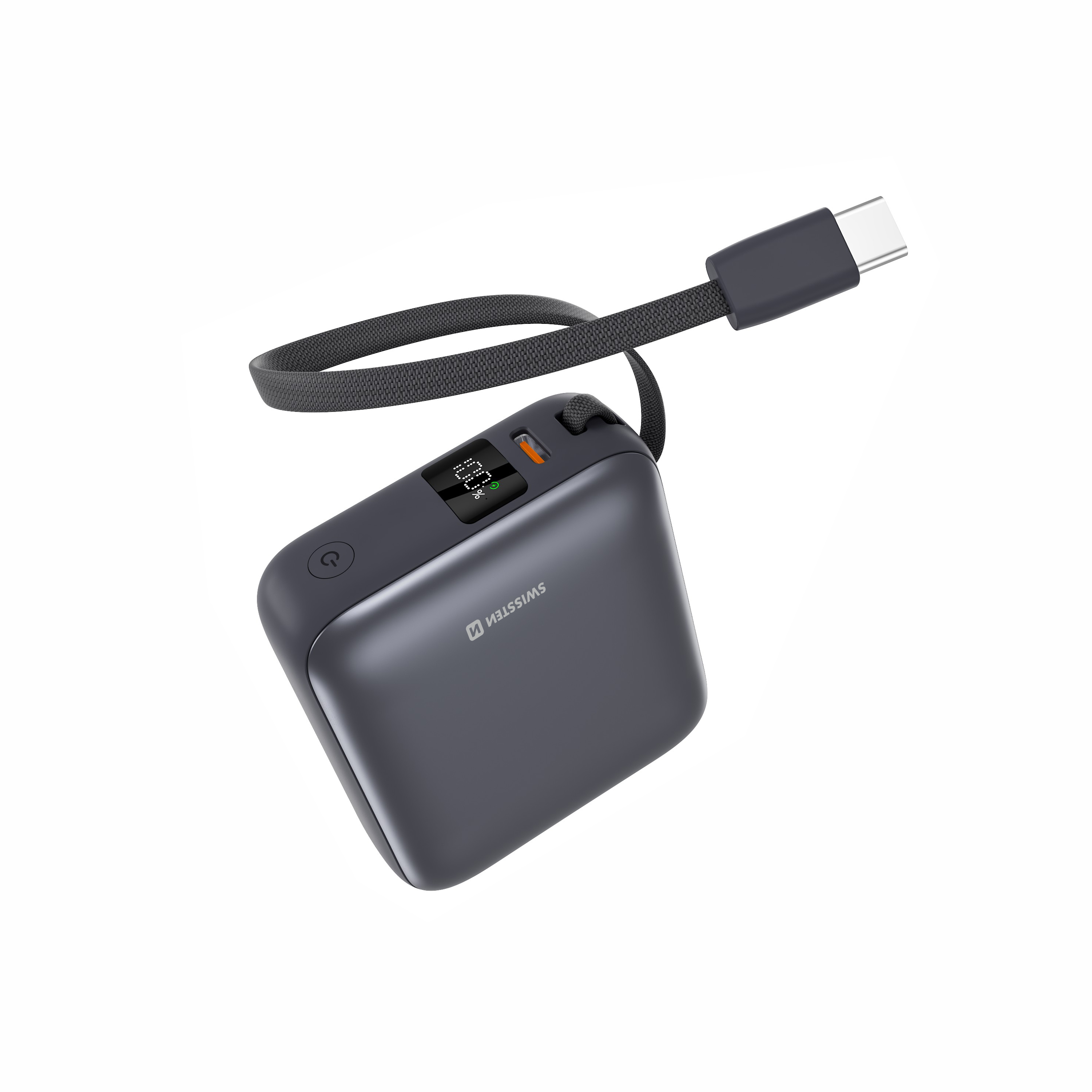SWISSTEN Power Bank Space 10000mAh 35W s vestavěným USB-C kabelem stříbrný