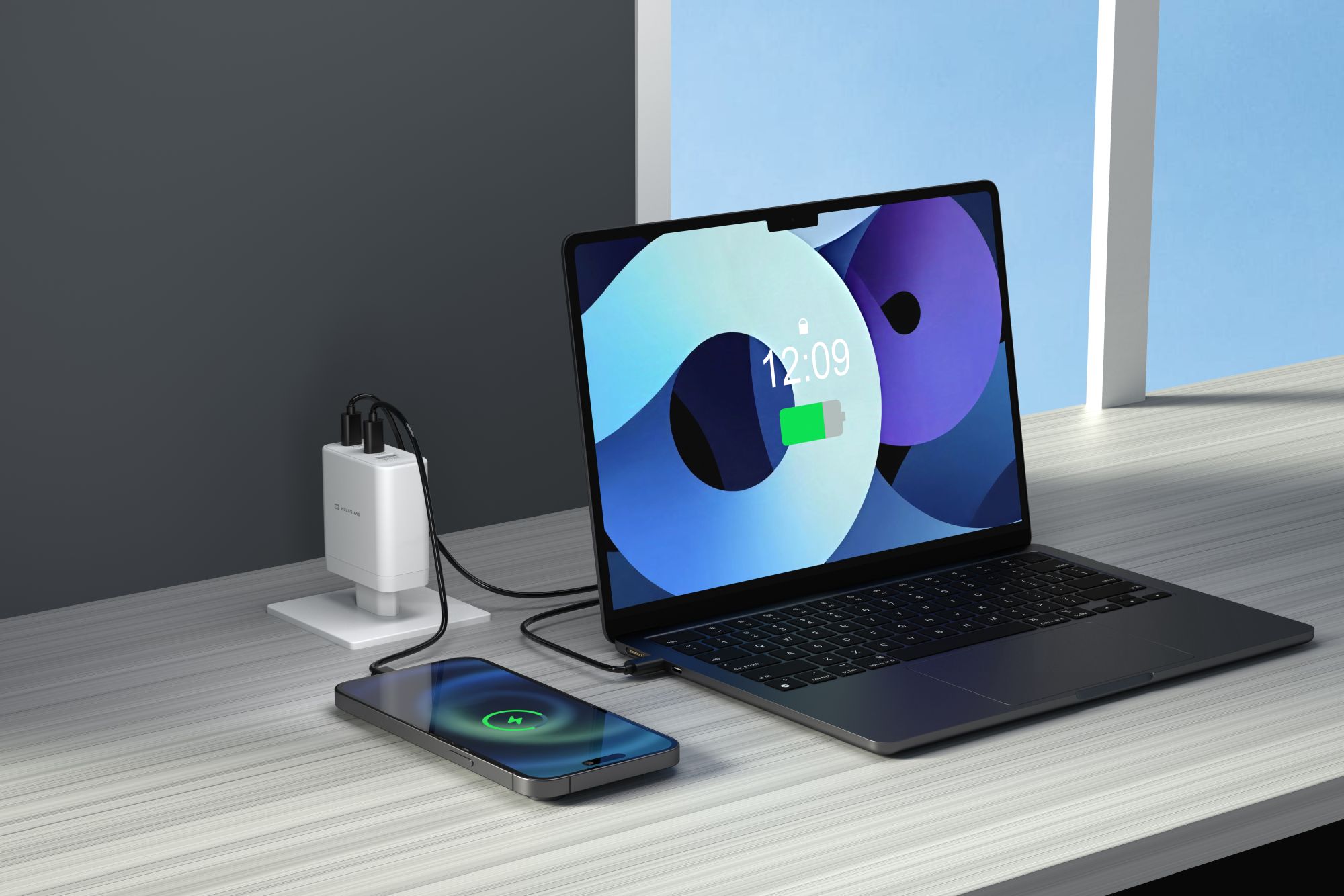 SWISSTEN GaN síťová nabíječka 2× USB-C PD 100W - USB-C PD 30W - USB-A QC 30W bílá i pro notebooky