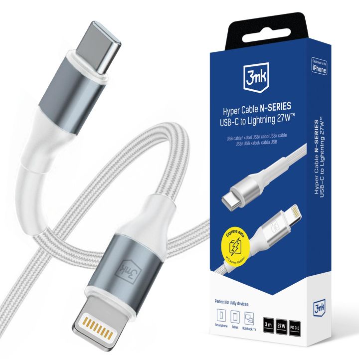 3mk Hyper Cable N-SERIES – USB-C / Lightning kabel 27 W 1 m bílý