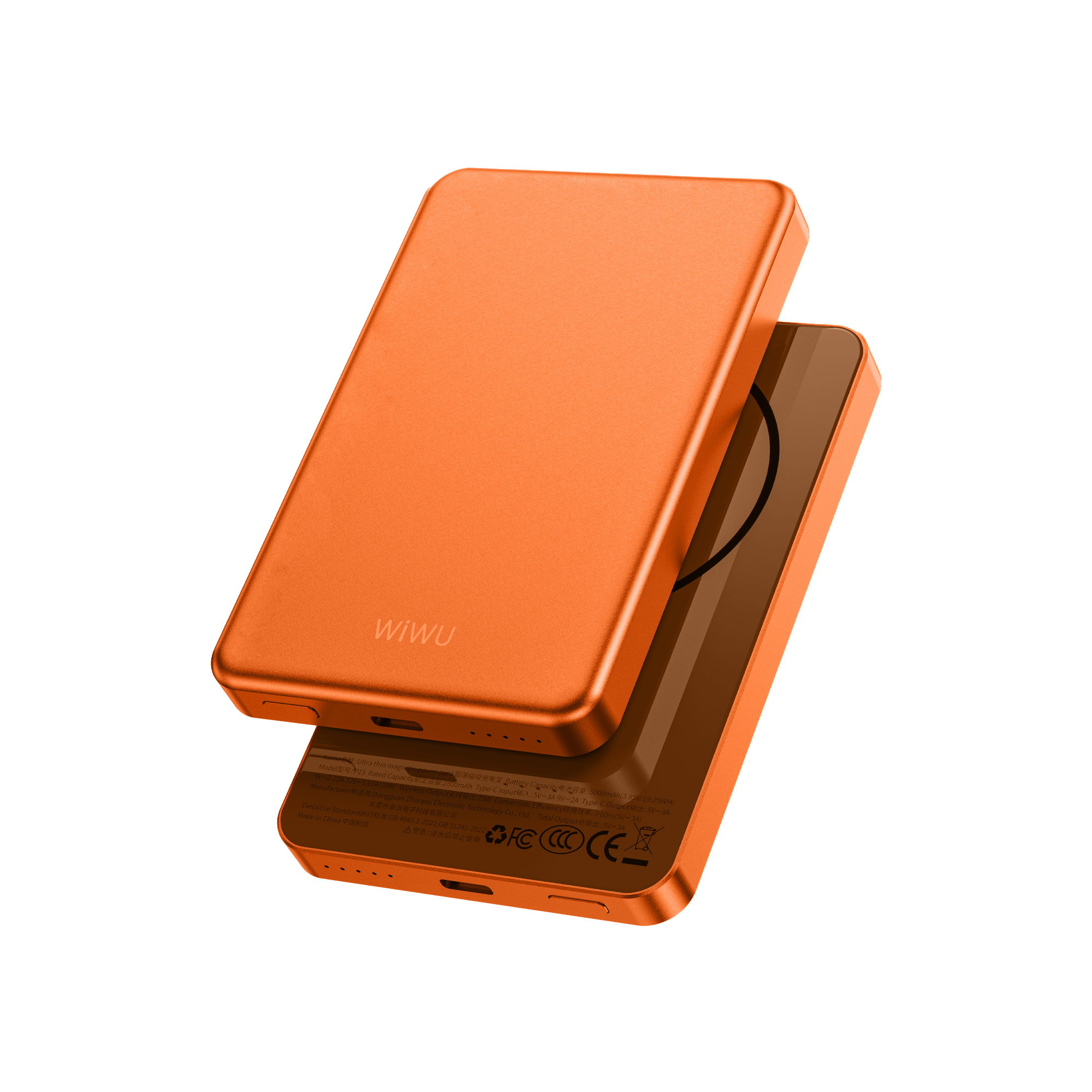 WiWU ultra tenká magnetická powerbanka MagSafe P15 5000mAh oranžová