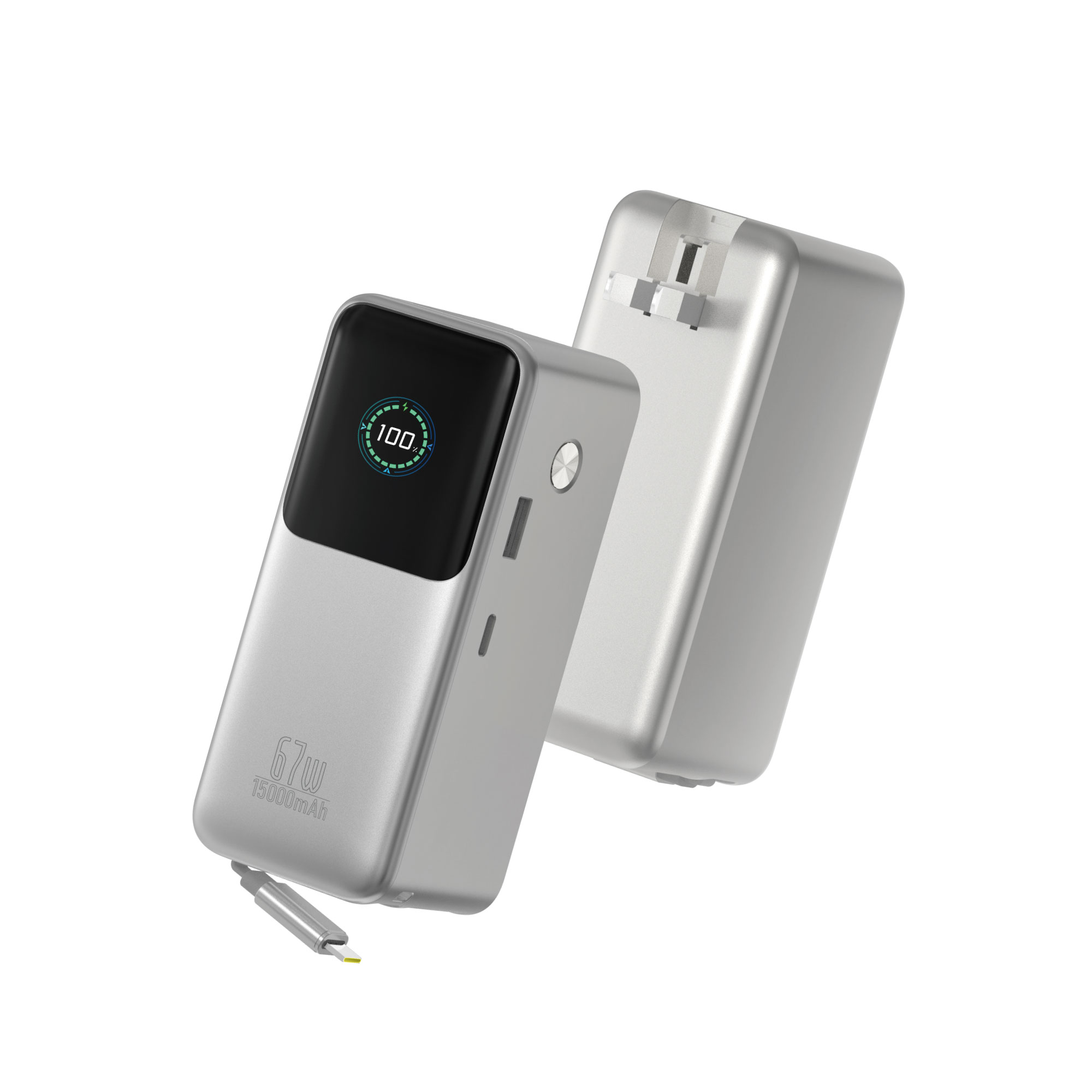 WiWU powerbanka 3v1 se síťovou nabíječkou a kabelem Power Mega PM501 15000mAh 67W stříbrná