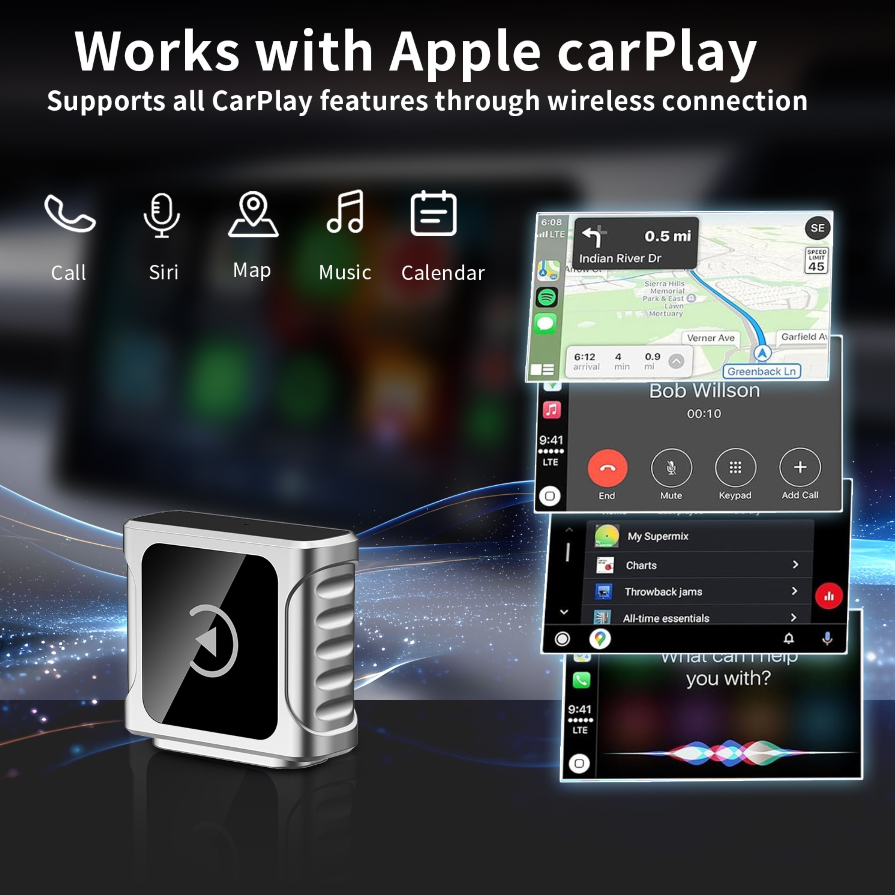 SWISSTEN CarLink adaptér pro bezdrátový Apple CarPlay a Android Auto + USB-A / USB-C adaptér