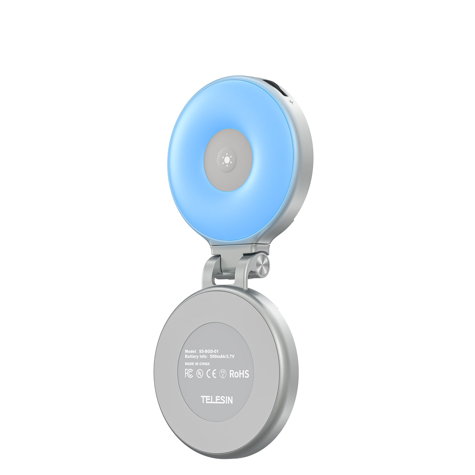 Telesin P5-BGD-18 - magnetická RGB LED lampa s MagSafe s teleskopickým držákem a zrcátkem stříbrná