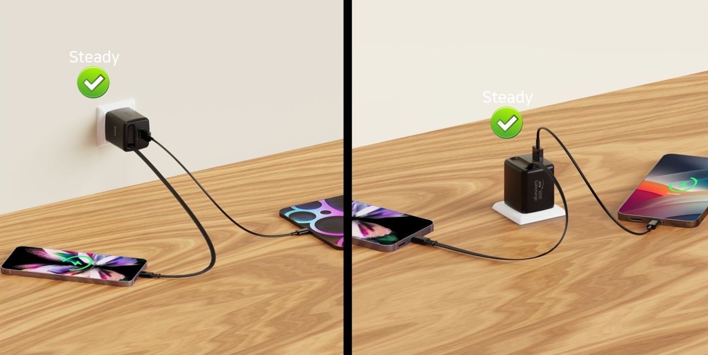 SWISSTEN Síťová nabíječka SlideCharge GaN 30W + USB-A 18W s výsuvným USB-C kabelem 0,75 m černá