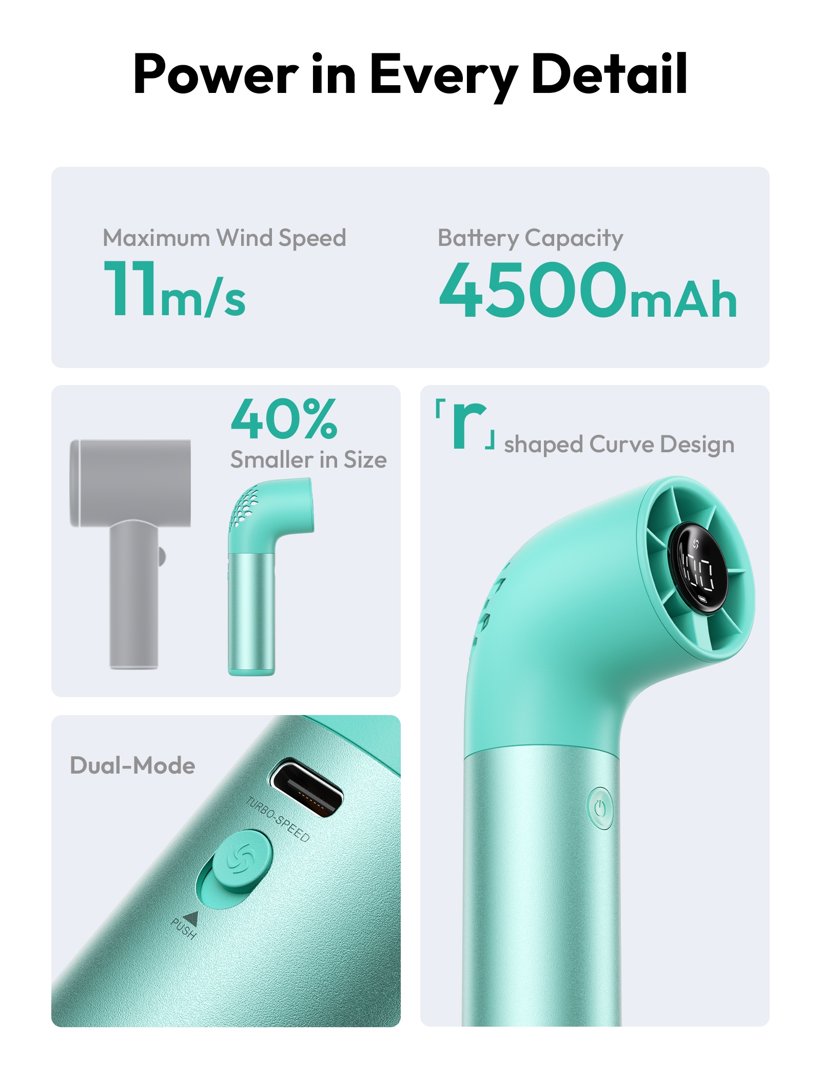 Aecooly Aero Ultra PH03 – Výkonný ruční ventilátor s kovovou rukojetí zelený