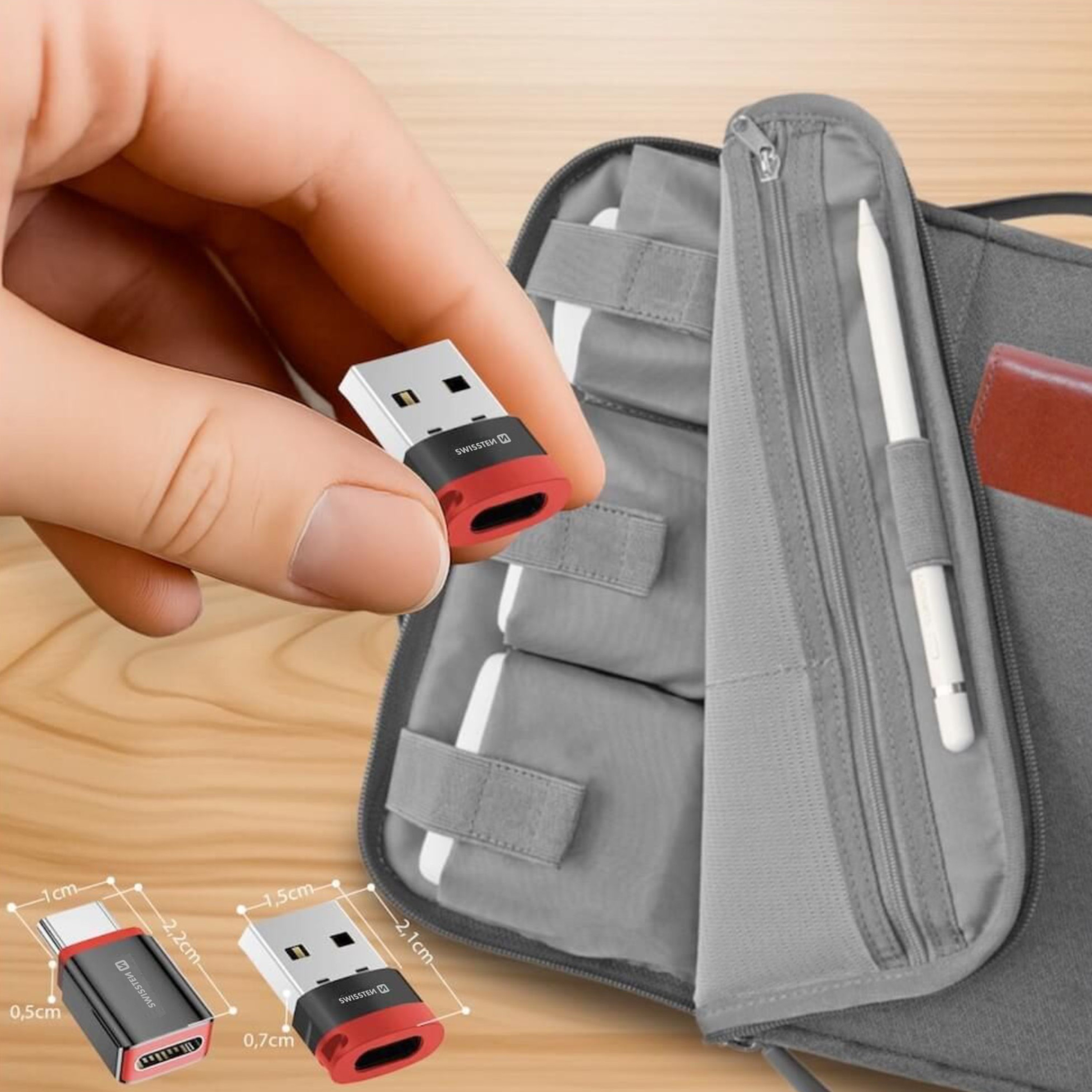 SWISSTEN DataGuard nabíjecí adaptér s blokací dat USB-A (samec) / USB-C (samice) černý