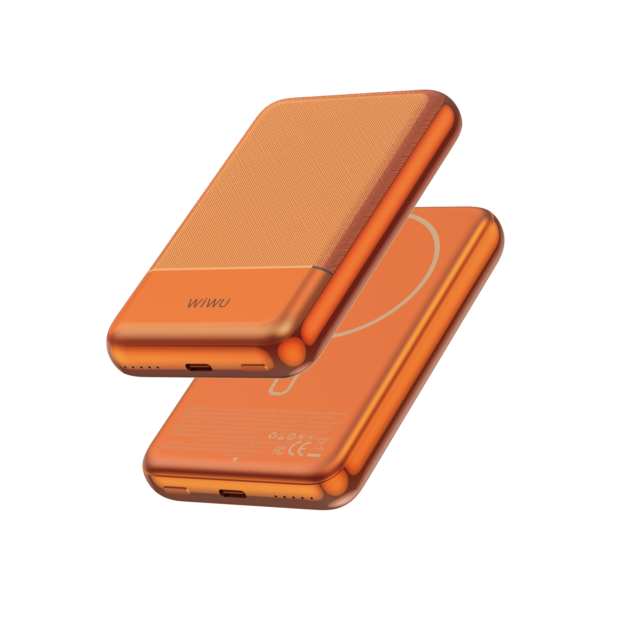 WiWU kovová hliníková magnetická powerbanka MagSafe Seraph Alloy Wi-P089 10000mAh 20W oranžová